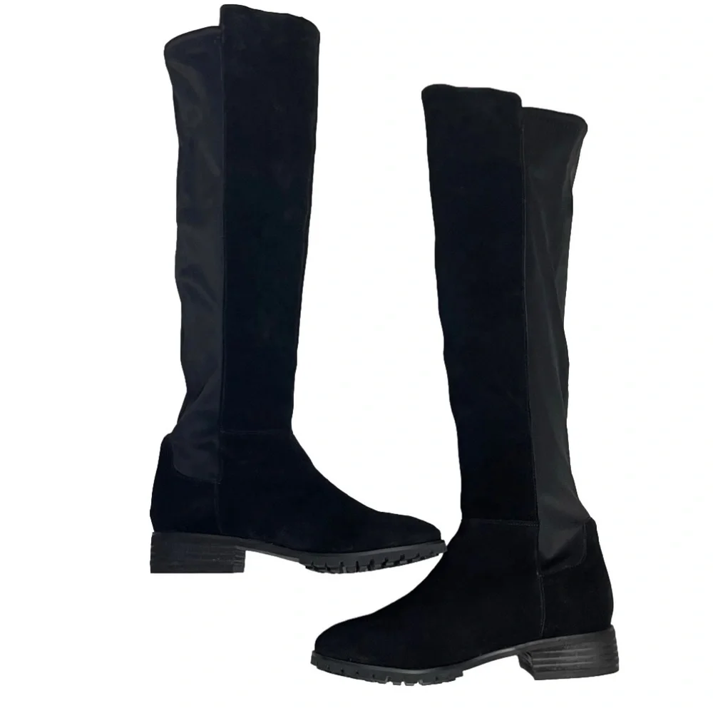 Black Over-the-Knee Women's Boots - Classic Suede Look